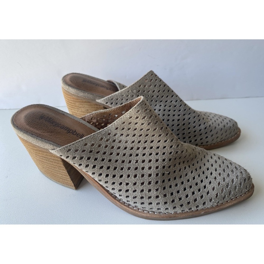 Anthropologie Jeffrey Campbell Perpetua Suede Mules Taupe Pointed Toe Sz‎ 7